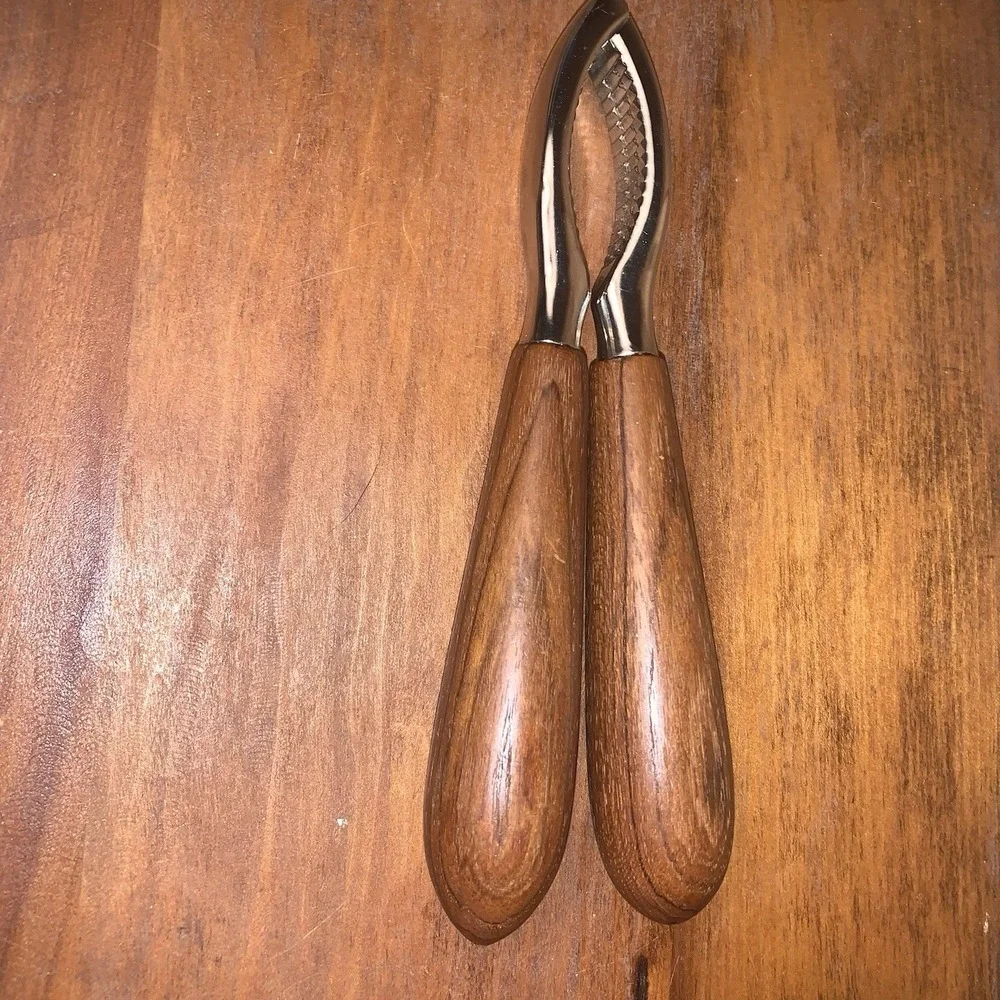Vintage Nut Cracker MCM Danish Style Teak Wood Handle Stainless‎ Steel 6.5